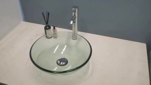 LDIES Torayvino Round Bowl Bathroom Washbasin Faucet Set Transparent Tempered Glass Vessel Basin Faucets Mixer Water Tap W/ Pup Drain 6K1Q8