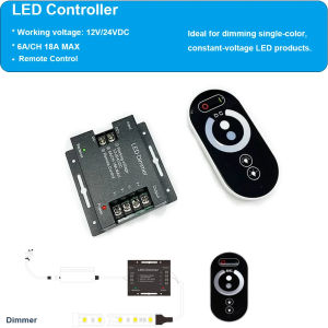 DC12-24V LED Strip Light RF Touch Remote Controller Dimmer 12A 18A for 3528 5050 SMD COB CCT RGB Tape Lights Adjust Brightness