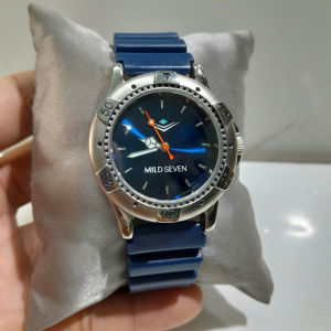 Đồng hồ đeo tay nam Mild Seven size 37mm dây cao su màu xanh mặt kim phong cách thể thao second hand