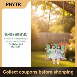 【PHYTR】 Fairy Resin Hanging Statue with Swing Flower Pendant Art Sculpture for Outdoor Patio Garden Decor Creative Ornament