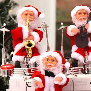 Đồ chơi ông già noel đánh trống thổi kèn đánh đàn chơi guita chui ống khói tặng pin