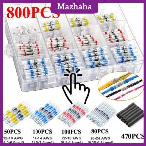 Mazhaha 800Pcs Solder Seal Wire Connectors Kit Heat Shrink Butt Electrical Wire Terminal