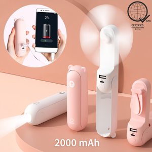 LAOG Mini Portable Handheld Handy USB Pocket Personal Cooling Fan With PowerBank & Flashlight Function 5000mAh-10000mAh
