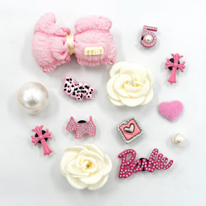 13Pcs Crocs Jibbitz Charms Pink Bow Large Pearl Shoe Buckle Shoe Flower Decoration for Crocs