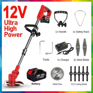 12V Lawn Mower Cordless Electric Rechargeable Portable Grass Cutter Garden Trimmer