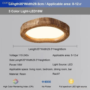 Creative Full Spectrum Weathered Wood Ring Ceiling Light Eye Protection Home Use Non-Flickering Wood Grain Study Bedroom Lighting