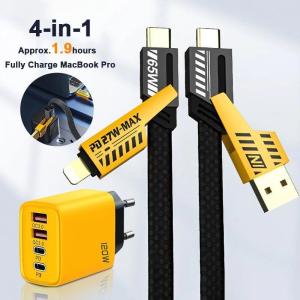 120W Fast Charging Dual-Port USB + Type-C AC Adapter Charger 5-in-1 Fast Charging Kit