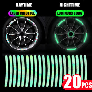 20pcs Luminous Wheel Hub Reflective Stickers Anti Scratch Auto Body Decorative Rim Tape Strips Warning Passing For Car Motorcycle Bicycle