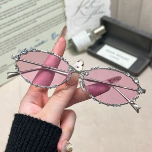 CHLOCH Punk Diamond Women Sunglasses UV400 Silver Shades Men Sun Glasses High Quality Retro Oval Sunglasses Gift