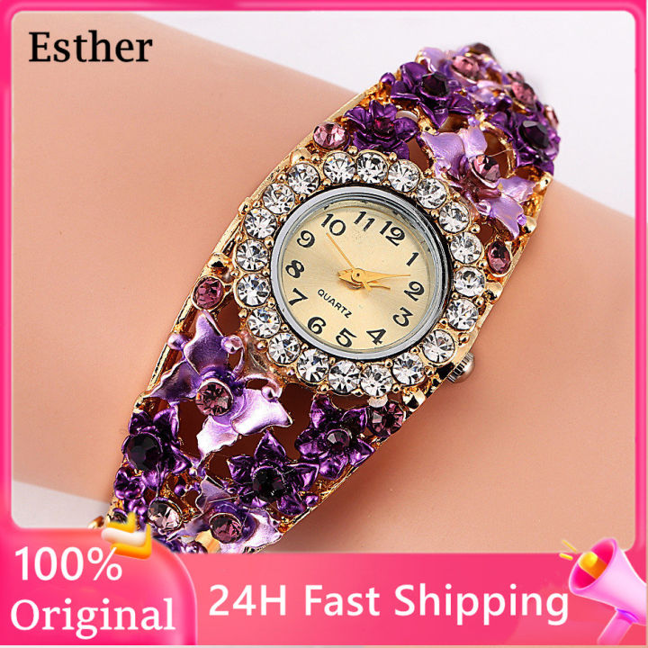 Elegant wristwatch for women Flower butterfly bracelet watch With  Rhinestone gold watch with diamonds bracelet 18k gold pawnable ladies  watches on