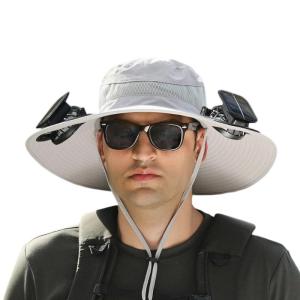 Solar Powered Ventilated Sun Hat With 2 Fans Adjustable Head Circumference Wide Brim For Summer Activity