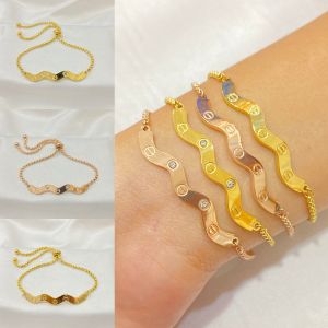Gelang Serut Gelombang Polos dan Permata Simple Titanium Anti Karat