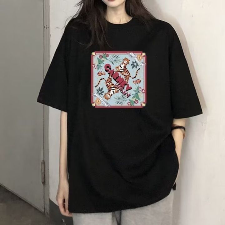2024ใหม่เสื้อยืดผ้าฝ้ายแขนสั้นบริสุทธิ์ของผู้หญิงแฟชั่นของผู้หญิงเสื้อ ...