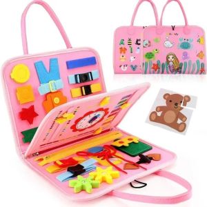 BLESSFUL Creative Cute Felt Busy Board Life Skills Cartoon Busy Board Montessori Toys Toddlers Montessori Toys Portable 3D Quiet Activity Book Preschool Learning