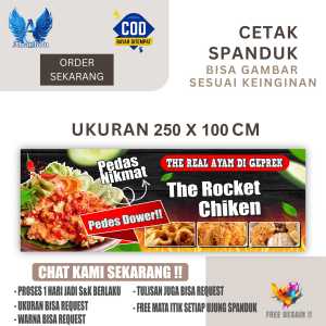 Cetak Spanduk Banner ROCKET CHICKEN MANTAP Ukuran 250X100 Costom Desain