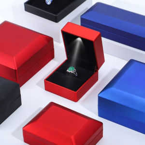 Festival Gift Box LED Light Wedding Ring Red Luxury Box Earrings Jewelry Double Single Ring Box-Tina