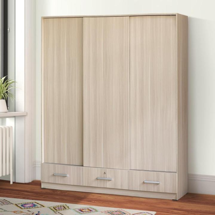 BUKAN SERBUK Premium MDF Kirana Lemari Pakaian Kayu 3 Pintu Sliding Besar Modern Minimalis Bergen