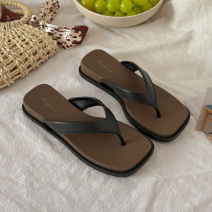 Free Shipping Stylish And Sophisticated Square-Toe Flip-Flops For Women New Summer Collection Designed For Outdoor Wear Featuring A Wedge Heel A Post-Apocalyptic Aesthetic And Color-Blocked Thick-Soled Design