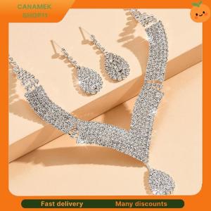 ❣️❣️❣️ 2Pcs Fashionable Rhinestones Necklaces Earrings Jewelry Set Womens Wedding Accessories Gift