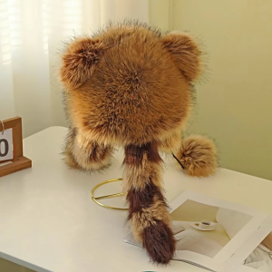 Plush Russian Style Plush Hat Winter Mongolian Hat Thicken Parent-Kids Raccoon Tail Hat for Adult Teens Keep Warm Hat
