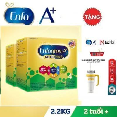 [Tặng cốc giữ nhiệt sunhouse 750ml] Bộ 2 hộp sữa bột Enfagrow A+ Neuropro 4 với DHA giúp phát triển não bộ cho trẻ từ 2–6 tuổi– 2.2kg/hộp
