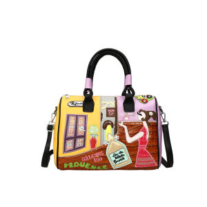 Vintage European American Large Capacity Boston Bag Embroidered Patch Work Commute Shoulder Crossbody Handbag