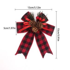 LABAICAI Buffalo Plaid Christmas Bows Rustic Check Checkered Ribbon Ribbon Bowknot Pine Cones Red Ribbon Velvet Bow Christmas Tree Decorations