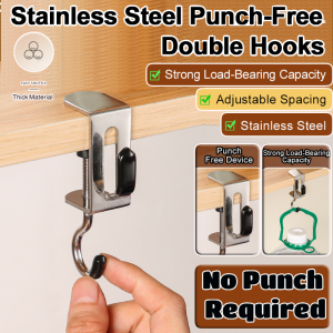 Multi-functional Table Edge Double Hook No Drilling Student Desk Side Hook Removal Storage Organizer不锈钢包钩