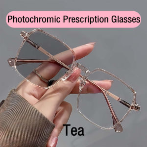 Nearsighted Myopia Glasses Photochromic Lenses Anti UV Anti Blue Light Fashionable Square Frame Cermin Mata Myopia
