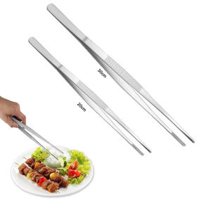 30CM Stainless Steel Food Tweezers Straight Long Food Tongs Barbecue Tongs Toothed Churrasco Tweezers Kitchen Gadgets