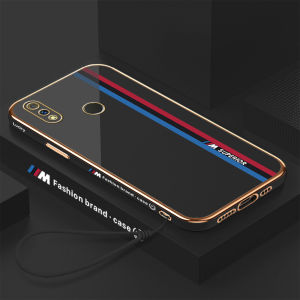 (Free Lanyard) Casing Realme 3 Pro realme 3pro Realmi3pro Case For Boys Fashion Racing Car Logo M Square Edge Plated Phone Shell Luxury Plating Soft Phone Case