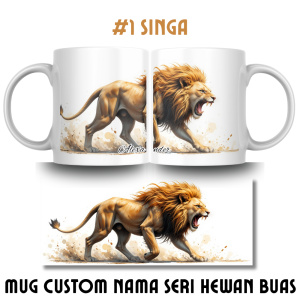 Mug Keramik Seri Hewan Buas - Ilustrasi Watercolor Artistik 325ml - Pilihan Warna