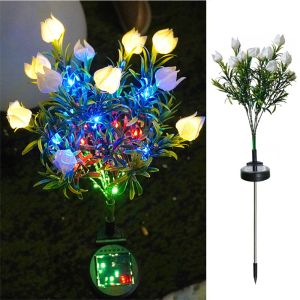 IEFE5 Gardenia Flower Solar Artificial Flower Light Realistic 42LED Solar Gardenia Lantern Weatherproof Solar Powered Outdoor Solar Garden Light Patio Decor