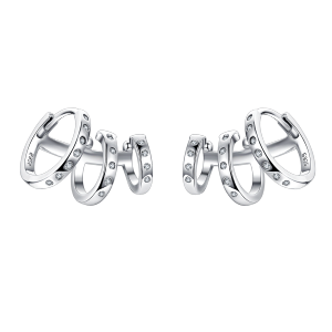 BAMOER Khuyên Tai Khuyên Tai Vòng Tròn Phong Cách Punk Tirple Bằng Bạc Ý 925 Thật Cho Nữ Kẹp Tai Trang Sức Thời Trang Sang Trọng BSE085