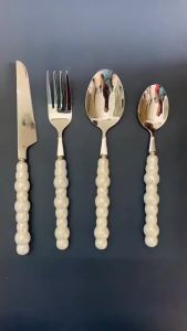24-Piece Pearl Handle Stainless Steel Cutlery Luxury Forged Fork Spoon Shell Spoon Kits Dessert Steak Dining Tableware