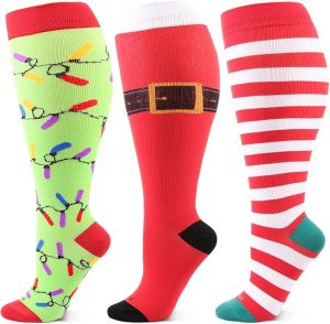 Wide Calf Compression Socks for Women & Men Extra Large Size Support Socks for Nurses Running Travel 15-20 mmHg