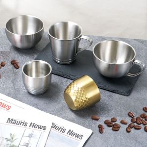 A LAU Thicked Double Cup Durable Stainless Steel Wine Mug Multi-Function Sturdy Tea Cup Household