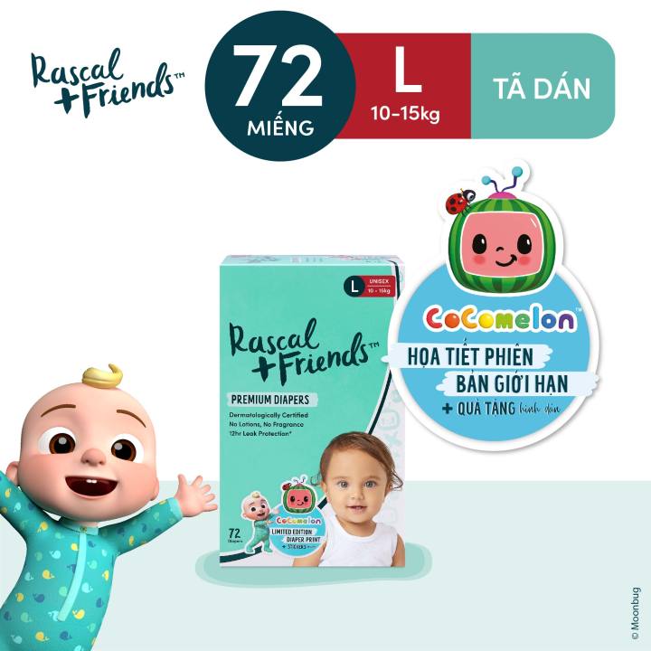 Combo 2 gói Thùng Tã/Bỉm dán Rascal & Friend Cocomelon cho bé 10kg ...
