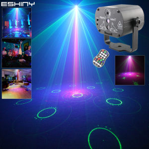 ESHINY R10 New DJ RGB Party LED Disco Light R&G Laser Projector 60 Patterns Remote Home Dance Wedding Birthday Stage Lighting Effect Mini Lamp USB