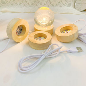 10cm LED Lamp Holder Crystal Ball Wooden Stand USB Diffuser Stone Night Light Base