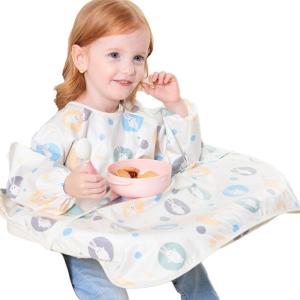Long Sleeve Baby Bib with Highchair Cover Protection Easy Maintenance Water and Oil Resistant Adjustable Back Strap Ties