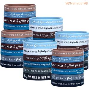 🎀【Special price】🎀Nansouf🎀 36ชิ้นสายรัดข้อมือซิลิโคนทางศาสนากำไลข้อมือยางไบเบิ้ลจำนวนมากที่มีสีสันสร้างแรงบันดาลใจให้กับคริสเตียนสายรัดข้อมือซิลิโคน