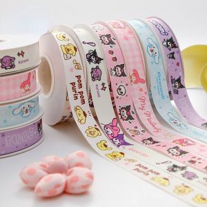 22M/roll Sanrio Ribbon Gift Packaging Cartoon Anime Character Print Kuromi Cinnamoroll Melody Pochacco Bow Ribbon DIY Handmade Bouquet Cake Packaging Gift Box Party Supplies