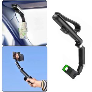 Universal Car Phone Holder Sun Visor Back Mirror Adjustable 360° Rotation Phone Bracket Pemegang Telefon Bimbit