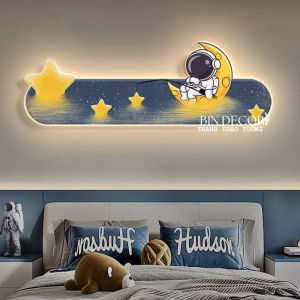 Tranh treo tường đèn led phi hành gia và ngôi sao trang trí decor phòng ngủ kèm đinh
