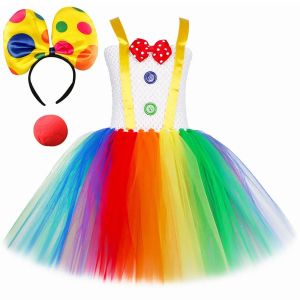 Funny Circus Clown Costume for Girls Carnival Party Tulle Dresses Naughty Joker Halloween Costume for Kids Fancy Tutu Dress Up2026