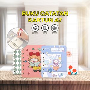 BW-A58 Buku Catatan Kartun Memo Kecil A7 80 Lembar / Buku Kecil Notebook Ring Motif Notepad