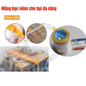 Màng bọc nilon 55cm x 20 mét che bụi đa năng băng keo che sơn che phủ ngăn bụi