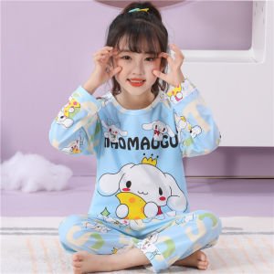 Cartoon Terno Pajama Set for Kids Girls Sleepwear Cute Summer Kuromi Nightwear Round-Neck Longsleeves Nightwear Sleepwear 3-15year Girl