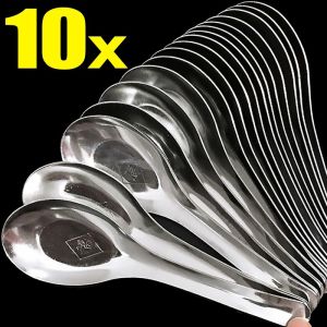 10pcs Stainless Steel Spoons Large Flatware Soup Rice Spoon Dessert Cake Scoops Home Kitchen Tableware Cooking Dinnerware